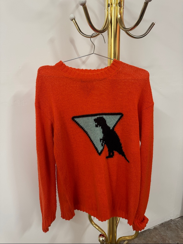Prada Orange Crewneck Sweater With Dinosaur Intarsia